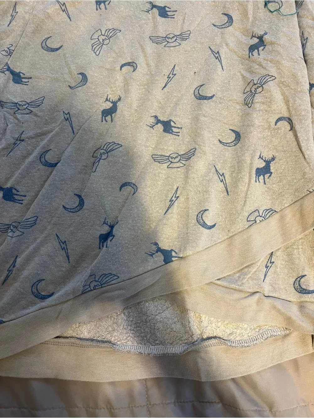 Harry Potter Cream Crewneck Pullover with Blue Lunar & Animal Motif